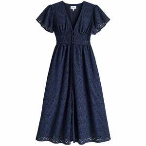 Pepe Jeans London Navy Eyelet Embroidered Midi Dress S Flutter Sleeve